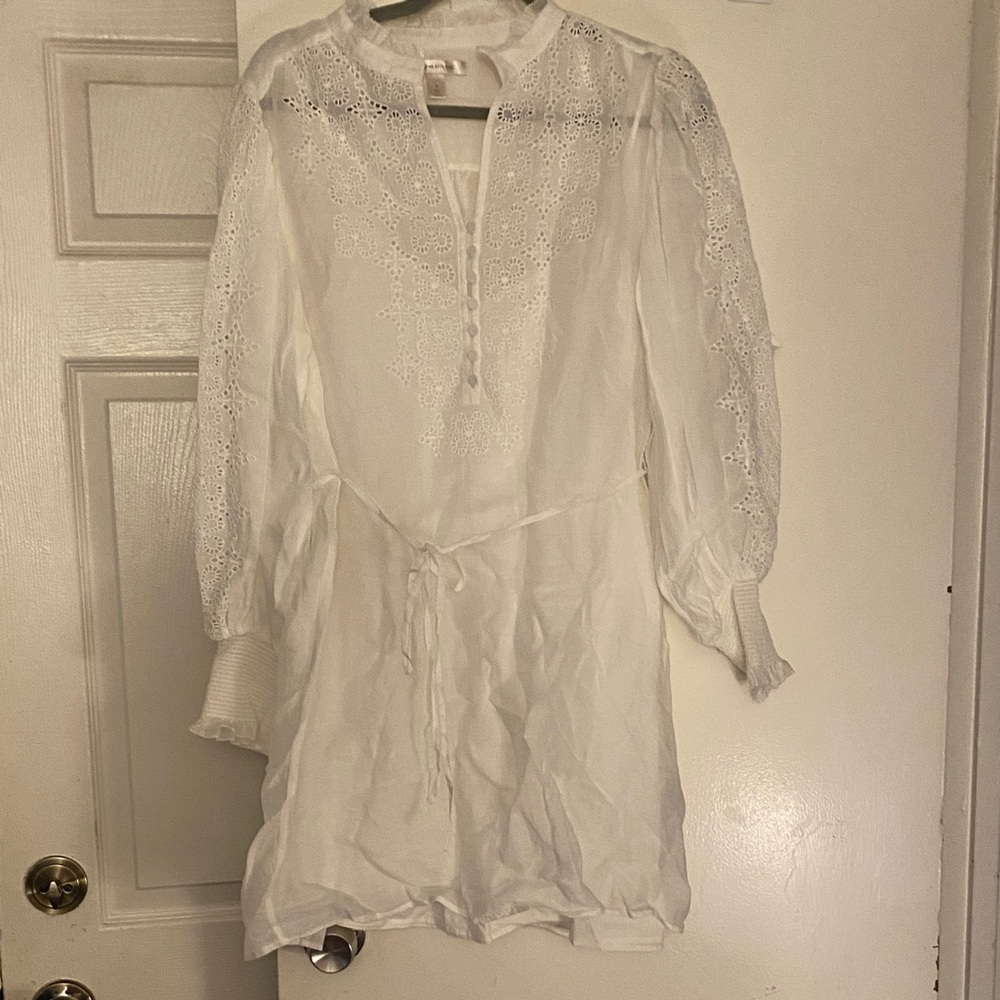 Banana Republic White Long Sleeve Eyelet Tunic Dress